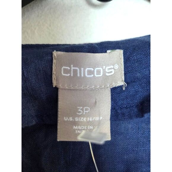 Chico's Indigo Blue & White Tie Dye 100% Linen Open Cardigan/Kimono size 3P/18P - Picture 4 of 9